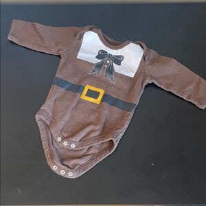Brown Baby One-Piece Bodysuit with Bow and Belt Graphic thanksgiving theme